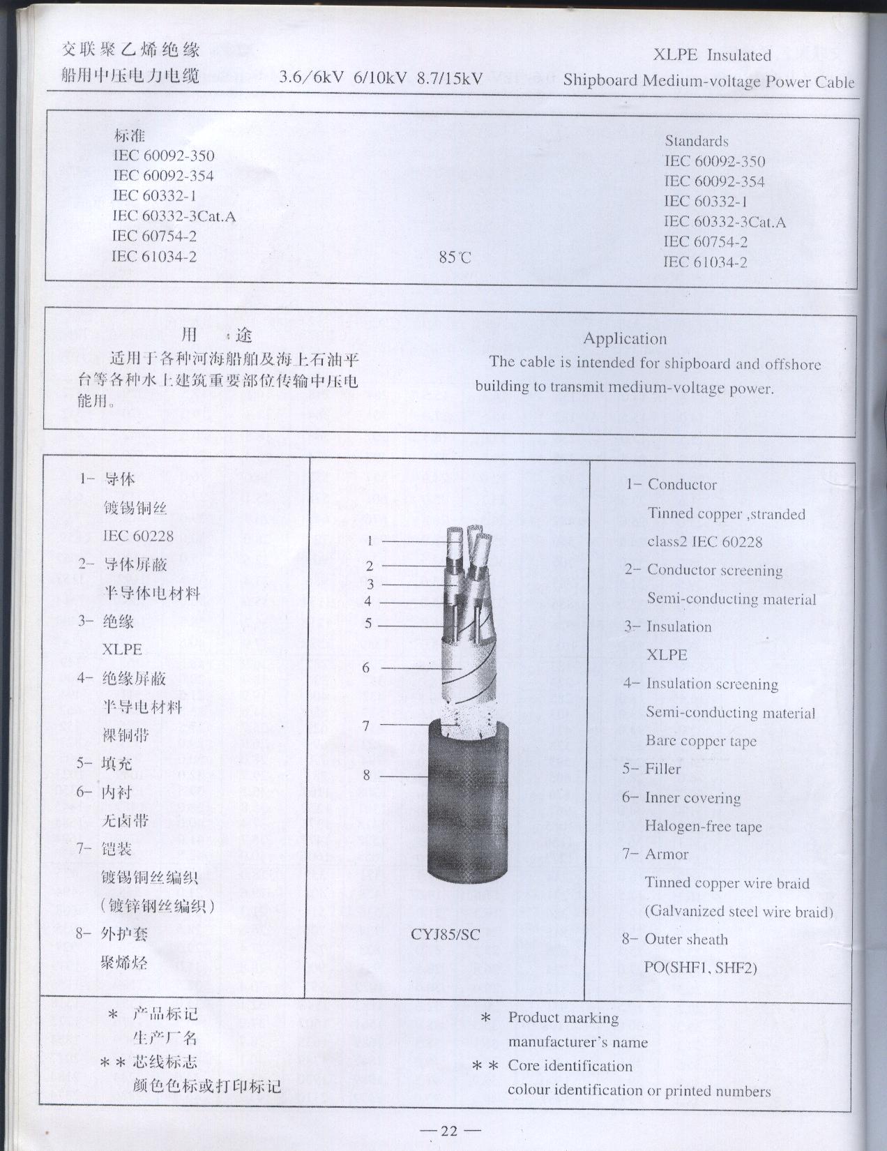 交联聚乙烯绝缘船用中压结构图